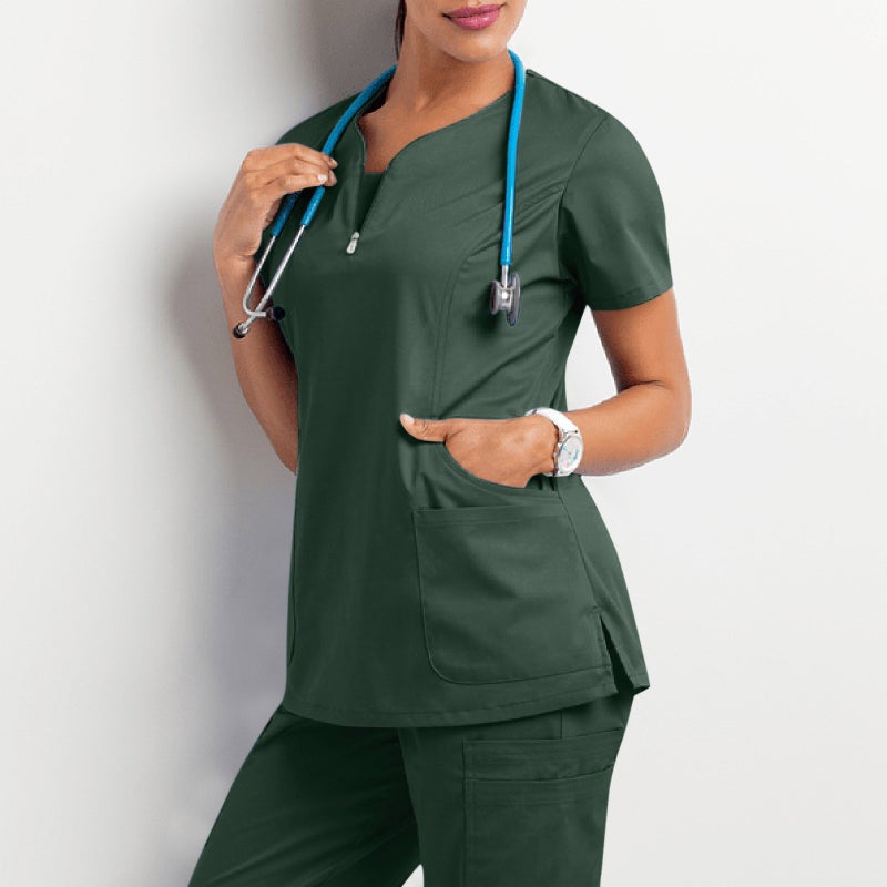 Amazon operating room short-sleeved hand-washing clothes womens top short T work clothes nurse surgeon isolation clothes work clothes C A black and green 