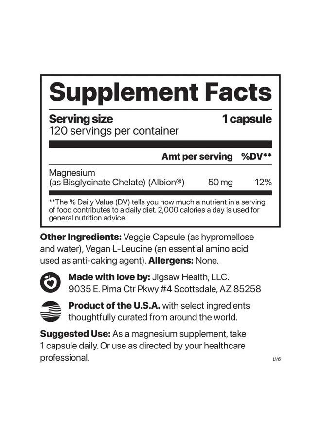 Jigsaw Health MagPure Glycinate | Premium Magnesium Glycinate Capsules | 120 Capsules  - Image 2