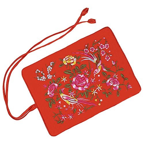 Lidwot Red Multi-Use Silk Jewelry Organizer Roll – Vintage Embroidery Case for Travel/Daily/Events Foldable Zippered Pouch for Rings & Necklaces | Luxury Compact Gift. - Image 3