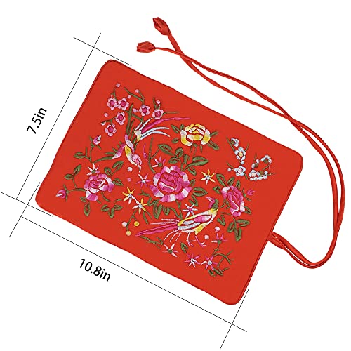 Lidwot Red Multi-Use Silk Jewelry Organizer Roll – Vintage Embroidery Case for Travel/Daily/Events Foldable Zippered Pouch for Rings & Necklaces | Luxury Compact Gift. - Image 5