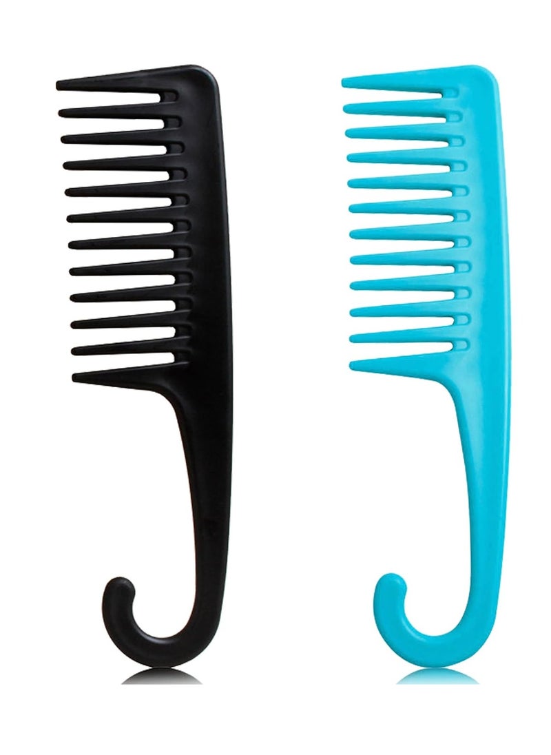 SmaringRobot - 2PCS Premium Wide Tooth Comb, Shower Combs for Wet Curly Hair, Large Detangling Comb with Hook for Curls, Wigs, Detangler Hair Brush with Handgrip for Knotting Wavy, Thick, Dry Hair Stylist - Image 1