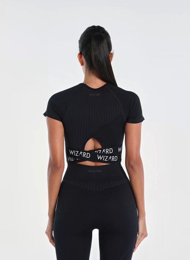 Wizard Women Black Solid Impact Seamless Crop Top - Image 2