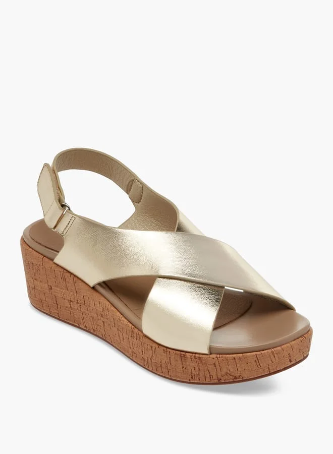 Paprika Women's Foil Textured Cross-Strap Platform Sandals with Hook and Loop Closure