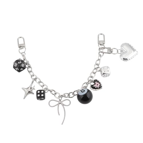 Disengor 8 Ball Dice Bow Bag Charms Chain - Silver Purse Chain Charms for Handbags - Y2K Keychain Bag Extender Accessories - Image 1