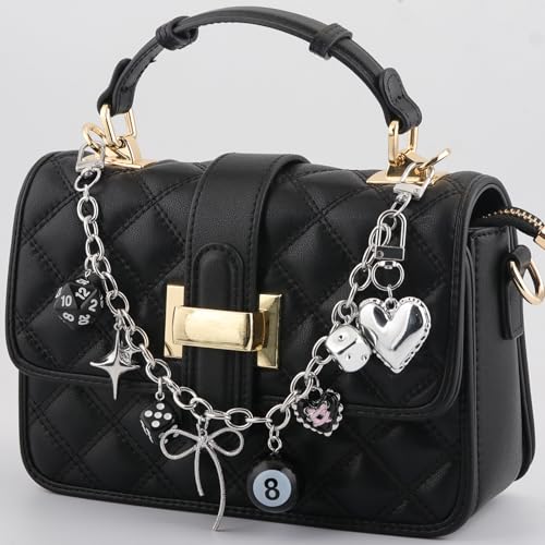 Disengor 8 Ball Dice Bow Bag Charms Chain - Silver Purse Chain Charms for Handbags - Y2K Keychain Bag Extender Accessories - Image 3