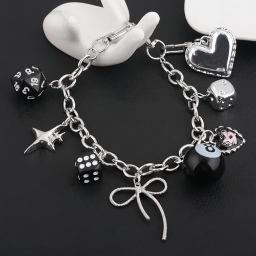 Disengor 8 Ball Dice Bow Bag Charms Chain - Silver Purse Chain Charms for Handbags - Y2K Keychain Bag Extender Accessories - Image 4