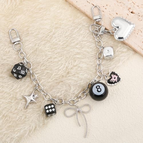 Disengor 8 Ball Dice Bow Bag Charms Chain - Silver Purse Chain Charms for Handbags - Y2K Keychain Bag Extender Accessories - Image 5