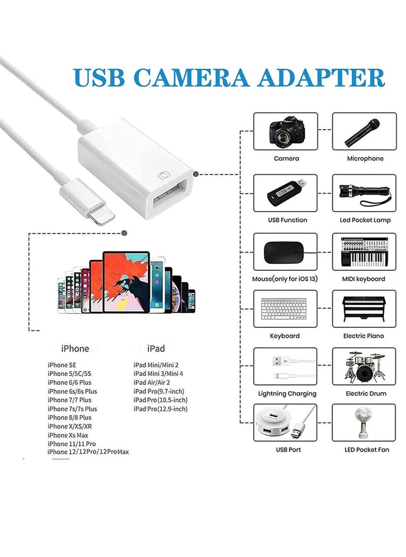 LEDIN - USB Camera OTG Adapter with Charging Port, Lightning Male to USB Female Adapter for iPhone/iPad/Card Reader/USB Flash Drive/Keyboard/Mouse Plug and Play - Image 1