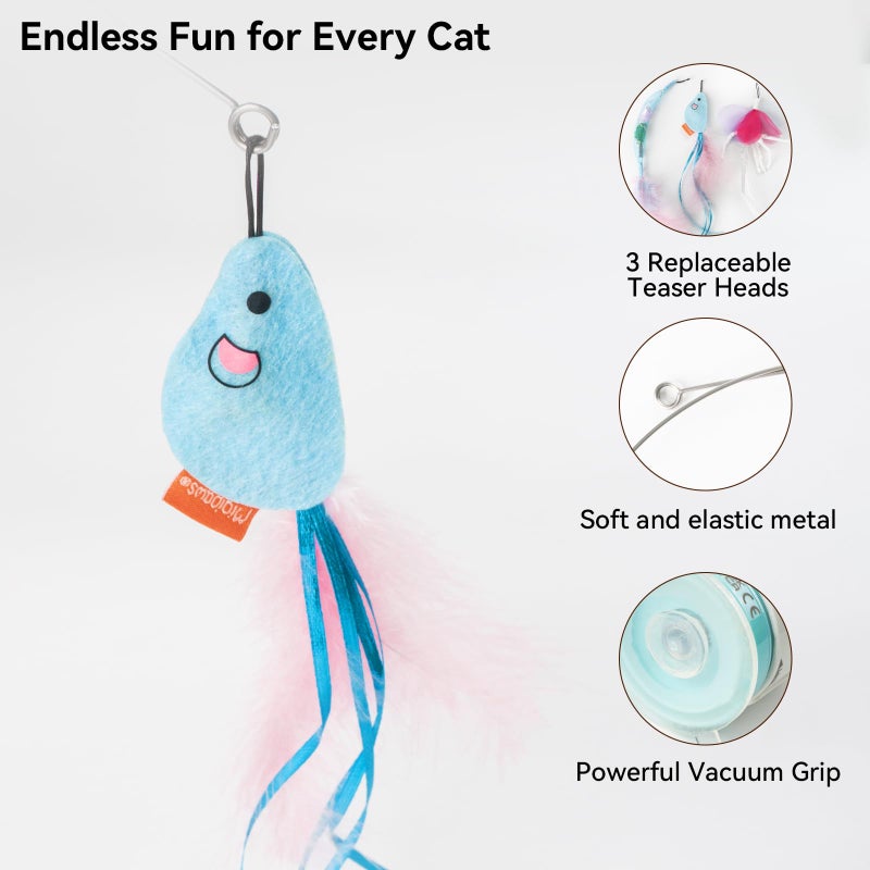 Migipaws Interactive Automatic Cat Teaser Wand Toy with Strong Suction Cup, 70cm Flexible Wire & DIY Bending Design, Rechargeable Cat Exercise Toy with Auto Timer for Indoor Cats (White) - Image 4