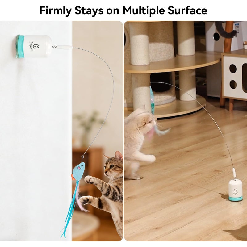 Migipaws Interactive Automatic Cat Teaser Wand Toy with Strong Suction Cup, 70cm Flexible Wire & DIY Bending Design, Rechargeable Cat Exercise Toy with Auto Timer for Indoor Cats (White) - Image 3