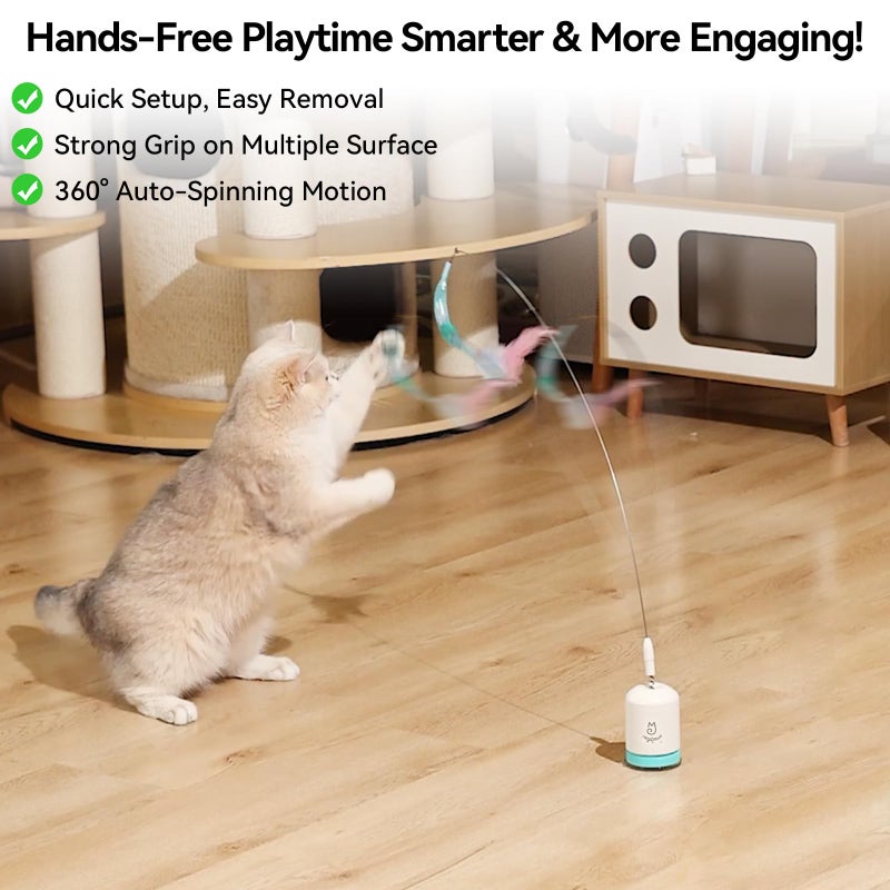 Migipaws Interactive Automatic Cat Teaser Wand Toy with Strong Suction Cup, 70cm Flexible Wire & DIY Bending Design, Rechargeable Cat Exercise Toy with Auto Timer for Indoor Cats (White) - Image 5
