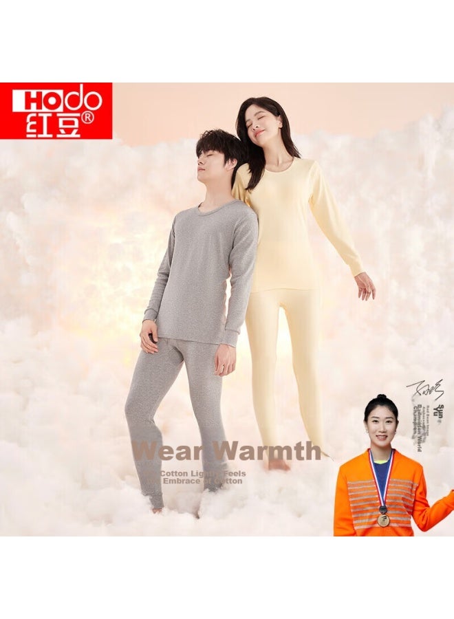 hongdou Hongdou Women's Autumn Underwear Set, Pure Cotton, Round Neck, Thin, Base Layer, Thermal Underwear  - Image 1