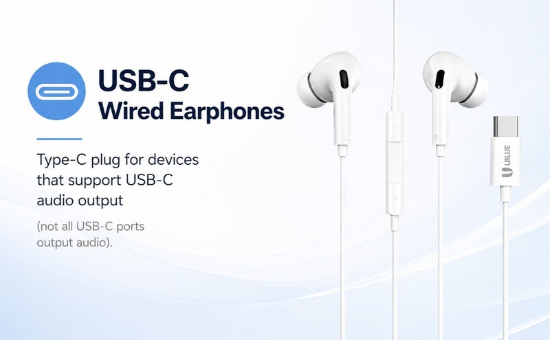 يوبلو سماعات أذن UBLUE USB-C (من النوع C)، سماعات أذن سلكية داخلية مع ميكروفون، شريحة رقمية، محرك 10 مم، كابل بطول 1.2 متر، لون أبيض، متوافقة مع iPhone Air/17/17Pro Max/16/15 وSamsung S25/S24/S23 Ultra وHuawei وXiaomi وGoogle - Image 2
