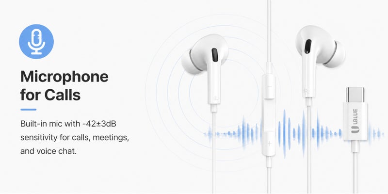 يوبلو سماعات أذن UBLUE USB-C (من النوع C)، سماعات أذن سلكية داخلية مع ميكروفون، شريحة رقمية، محرك 10 مم، كابل بطول 1.2 متر، لون أبيض، متوافقة مع iPhone Air/17/17Pro Max/16/15 وSamsung S25/S24/S23 Ultra وHuawei وXiaomi وGoogle - Image 3