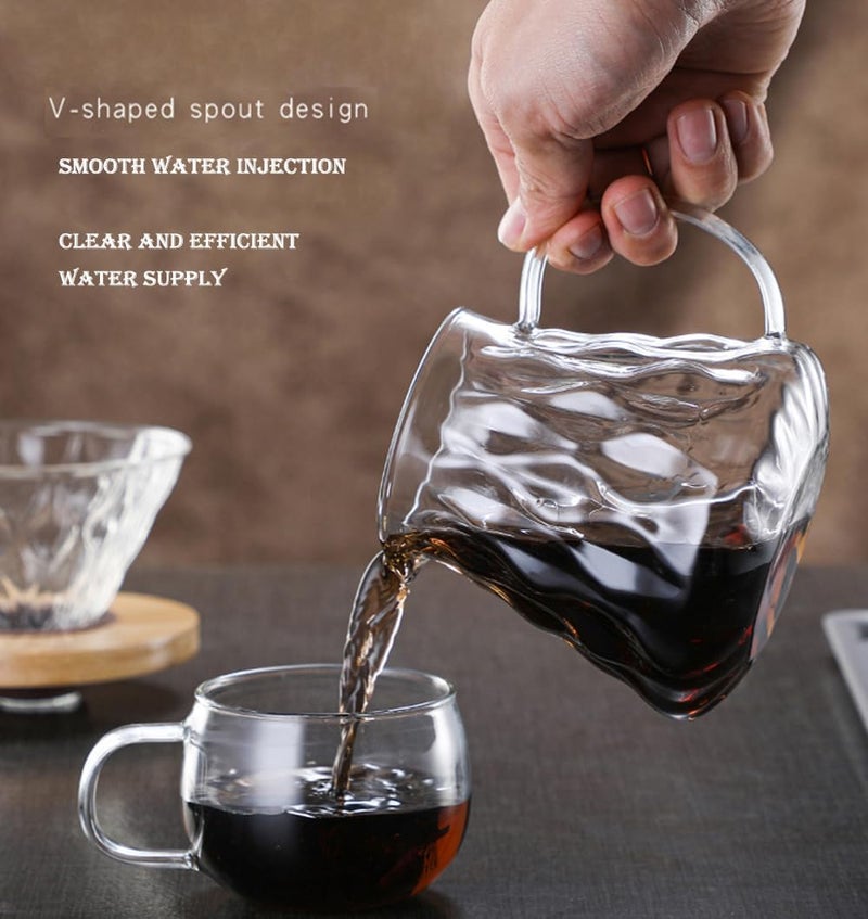 Moonmen V60 Pour Over Coffee Maker Dripper Set, 600ml Glass Coffee Server Pot Size 02, V60 Glass Coffee Dripper with Wood Stand Dripper for Home Office Carafe Gift-Grey (Ripple Style with Paper) - Image 3