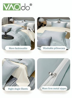 VAOdo 4PCS Silk Bedding Set King Size Comforter Set Warm in Winter and Cool in Summer Skin-Friendly Solid Color Breathable Duvet Cover Set 2.0M Bed 200*230CM  - Image 4