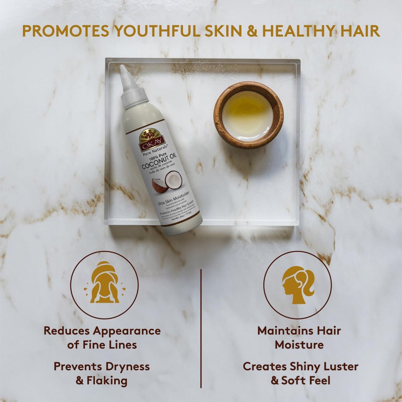 OKAY 100% Pure Coconut Oil for Hair & Skin - Coconut Oil for Women & Men, Perfect for Body & Face, for Massage & Moisturizer, Natural - 6 Fl Oz Squeeze Bottle (Pack of 1) - Image 3