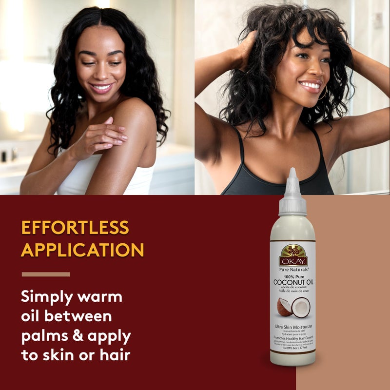 OKAY 100% Pure Coconut Oil for Hair & Skin - Coconut Oil for Women & Men, Perfect for Body & Face, for Massage & Moisturizer, Natural - 6 Fl Oz Squeeze Bottle (Pack of 1) - Image 4