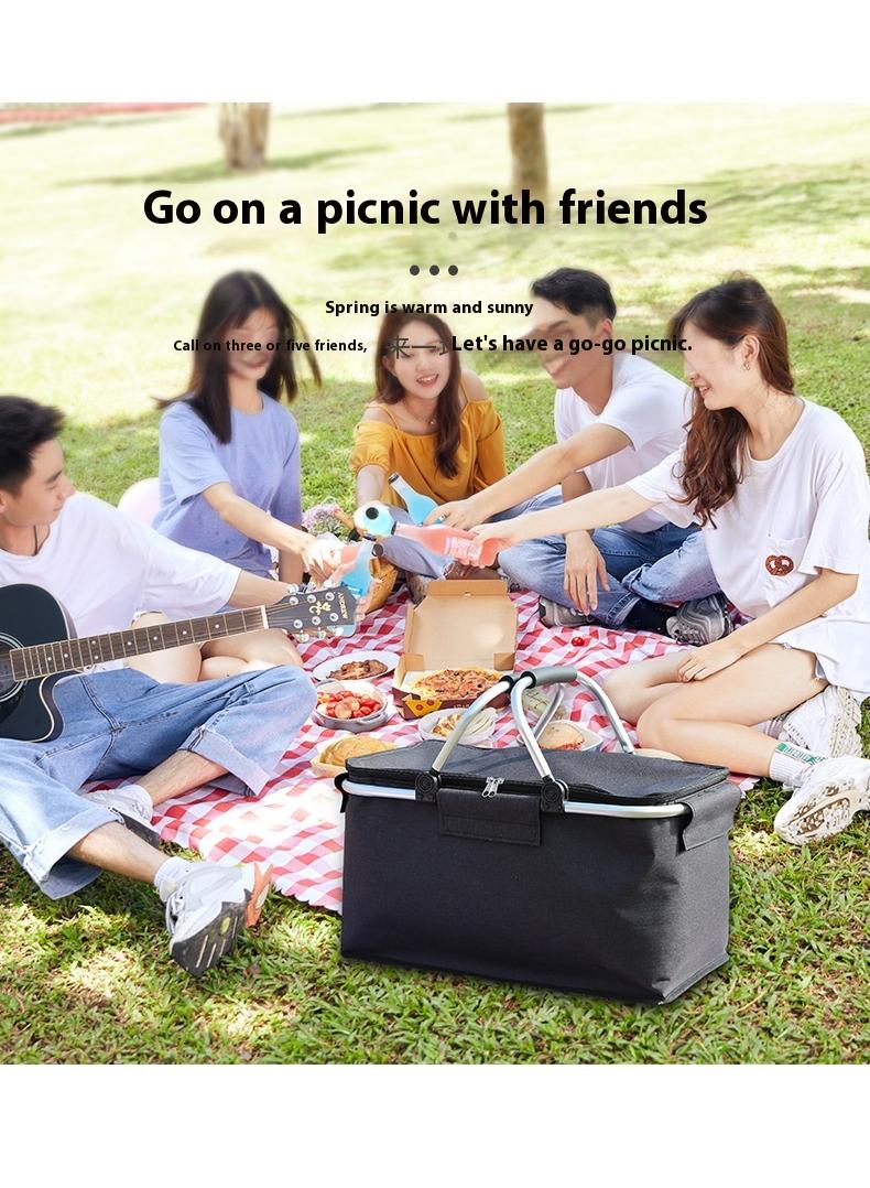Bluejw Picnic Basket 20L Portable Collapsible Cooler Bag Grocery Bag Shopping Basket With Aluminium Handles For Shopping, Travel, Camping  - Image 4