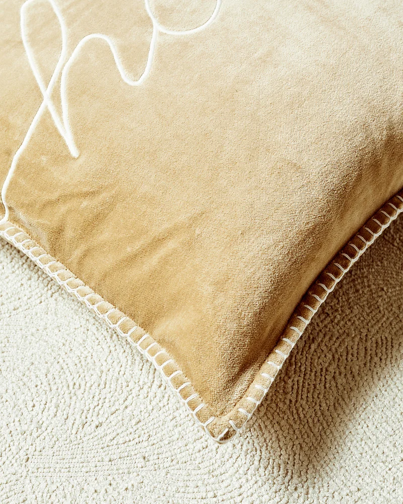 REDTAG Beige Home Embroidery Velvet Cushion