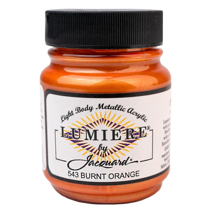 Jacquard Lumiere 2.25oz Fabric Paint Burnt Orange - Metallic Paint for Fabric, Leather, Canvas, Paper and Wood - Light-bodied Metallic Acrylic Paint - Lightfast & Vibrant Metallic Acrylic Paints - Image 1