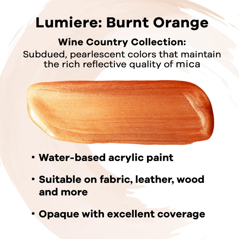 Jacquard Lumiere 2.25oz Fabric Paint Burnt Orange - Metallic Paint for Fabric, Leather, Canvas, Paper and Wood - Light-bodied Metallic Acrylic Paint - Lightfast & Vibrant Metallic Acrylic Paints - Image 2