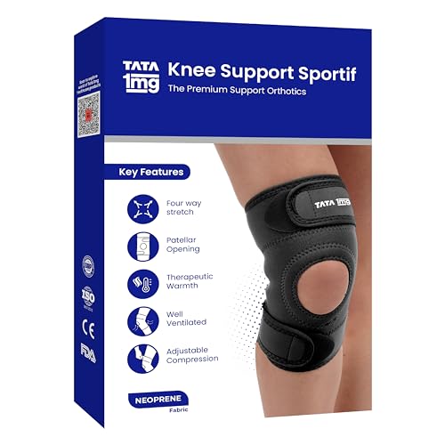 TATA 1MG 1MG Tata Knee Support Sportif(Neoprene) with Patellar Opening and Strechable Fabric,For Post Surgery, Post Sports Injury, Provides support to Week knees,Large Size (Large) - Image 1