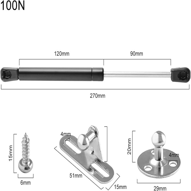 2 Pcs 100N/22.5lb Gas Struts Spring Shocks Lift Support Soft Closing Hydraulic Door Hinge for Heavy Lid Cabinets Toy Chest Truck Rv Bed Boat Garage Lid Toolbox, Replacement Shock Absorber Accessories - Image 3