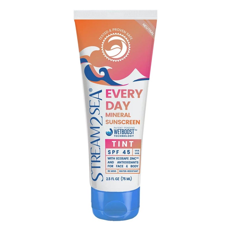 واقي شمس معدني ملون SPF 45 للاستخدام اليومي 25 أونصة سائلة قابل للتحلل خالي من البارابين آمن للشعاب المرجانية غير دهني لحماية الوجه والجسم من الأشعة فوق البنفسجية UVA و UVB
