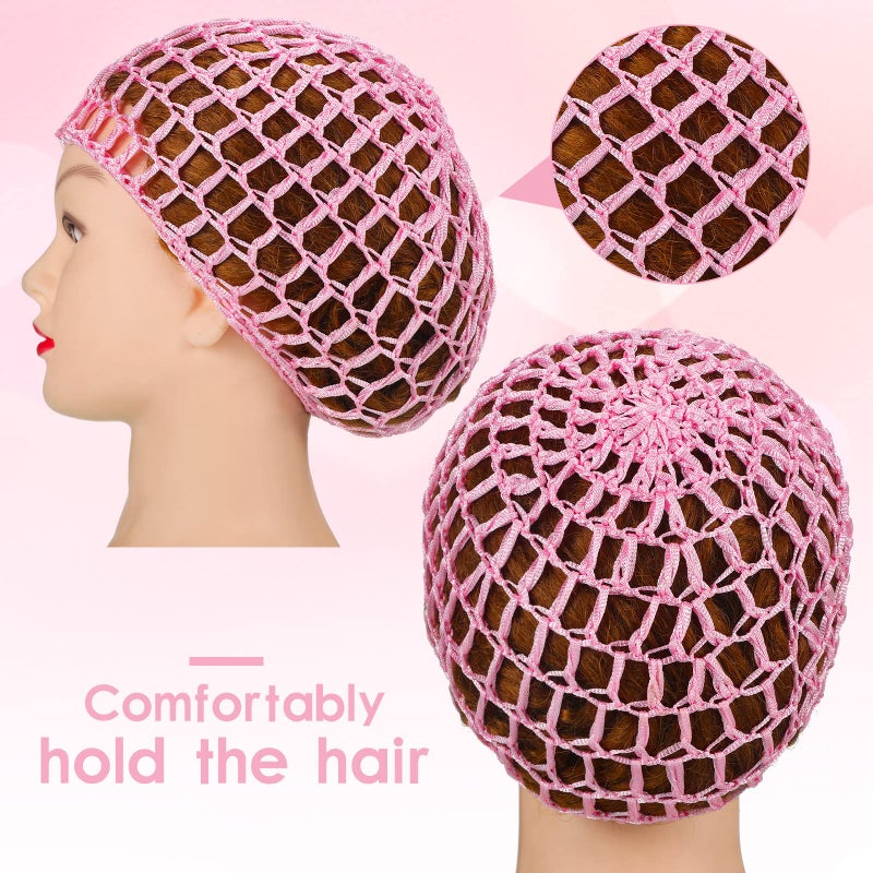 Geyoga 2 Pieces Mesh Crochet Hair Net Rayon Knit Snood Cap Cover Crocheted Shower Caps Sleep Hat for Women(Black, Pink) - Image 4