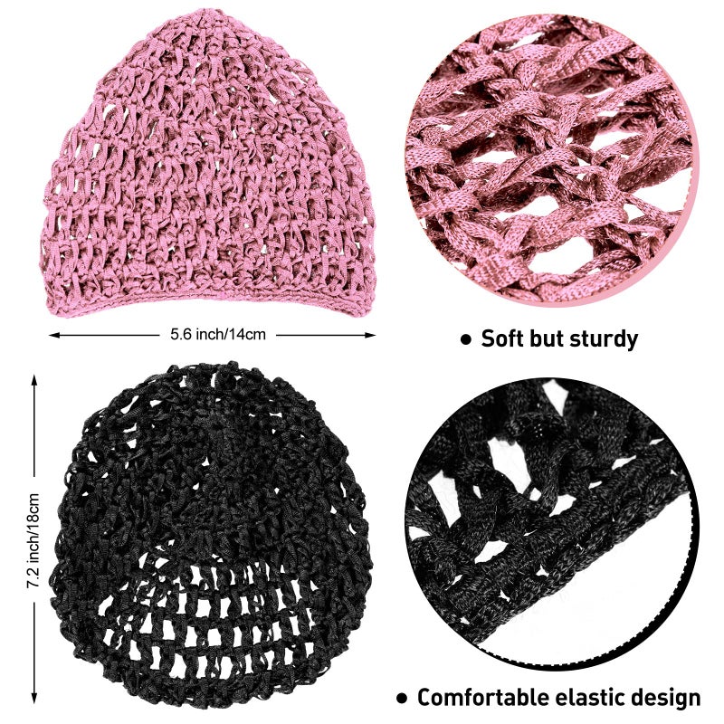 Geyoga 2 Pieces Mesh Crochet Hair Net Rayon Knit Snood Cap Cover Crocheted Shower Caps Sleep Hat for Women(Black, Pink) - Image 3