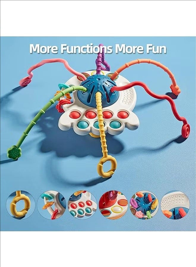 Multi-Sensory Silicone Baby Toys, Children's String Pulling Toys, Silicone Baby Teething Toys, Sensory Baby Toys, Lightweight And Portable, Can Be Used In Baby Cots, Strollers, Car Seats, Blue.  - Image 2