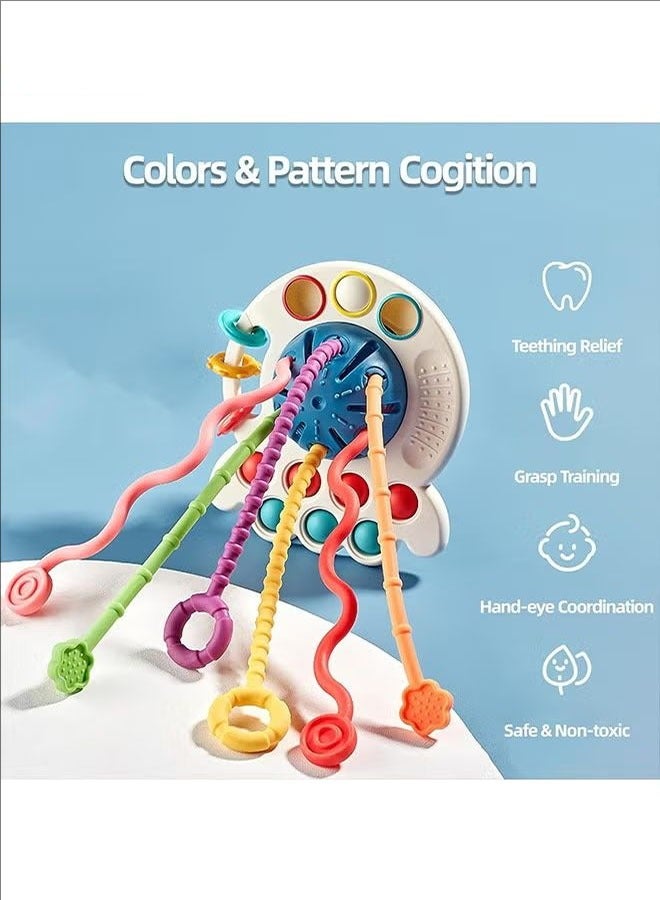 Multi-Sensory Silicone Baby Toys, Children's String Pulling Toys, Silicone Baby Teething Toys, Sensory Baby Toys, Lightweight And Portable, Can Be Used In Baby Cots, Strollers, Car Seats, Blue.  - Image 3