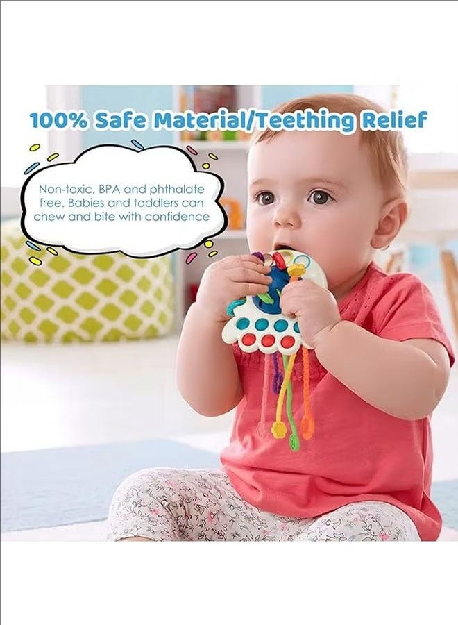 Multi-Sensory Silicone Baby Toys, Children's String Pulling Toys, Silicone Baby Teething Toys, Sensory Baby Toys, Lightweight And Portable, Can Be Used In Baby Cots, Strollers, Car Seats, Blue.  - Image 4