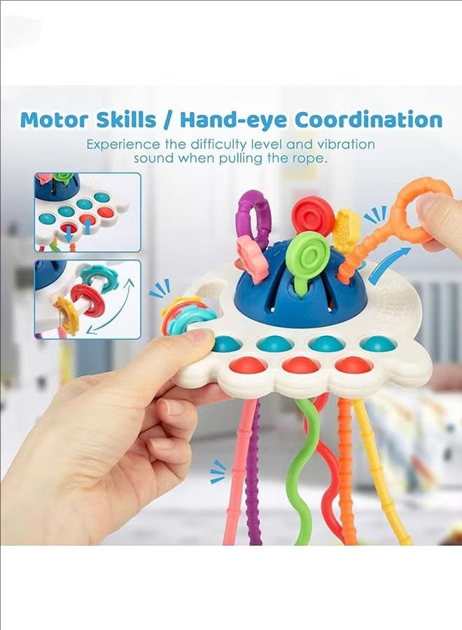 Multi-Sensory Silicone Baby Toys, Children's String Pulling Toys, Silicone Baby Teething Toys, Sensory Baby Toys, Lightweight And Portable, Can Be Used In Baby Cots, Strollers, Car Seats, Blue.  - Image 5