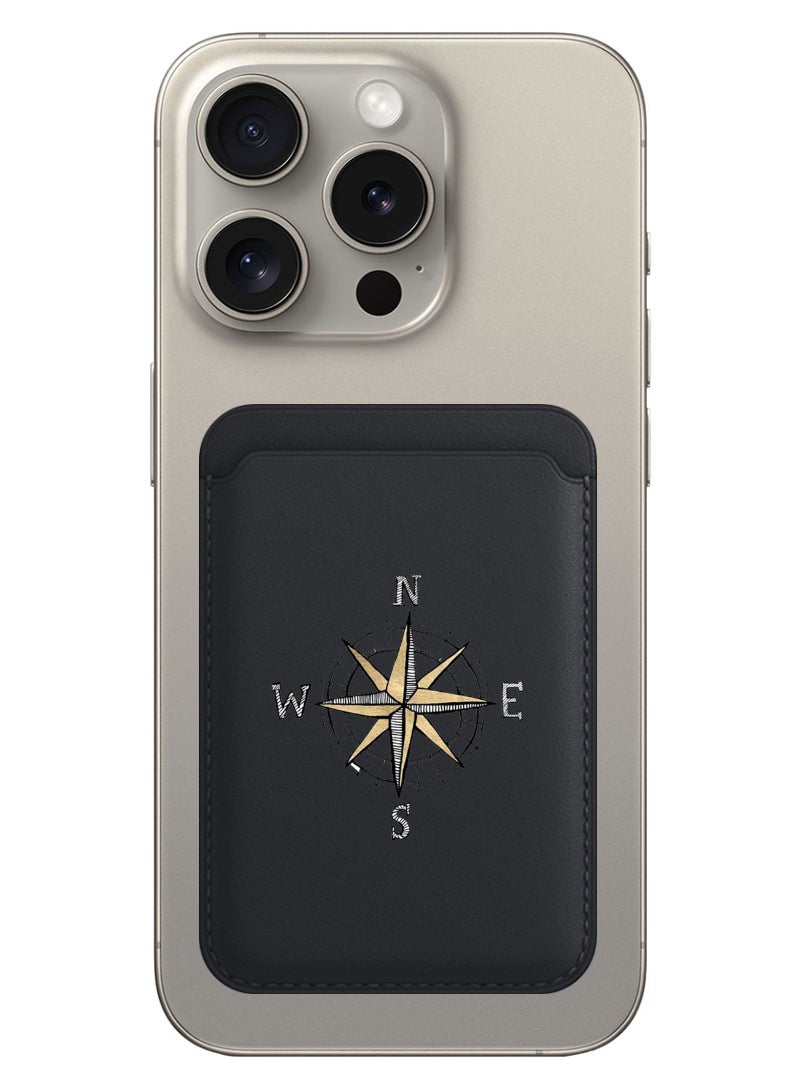 Theodor - Magnetic Wallet, Compatible with MagSafe Wallet, for iPhone Wallet, for iPhone 16/15/14/13/12 Series, Not for iPhone 13/12 mini, 3 Card Holder, Vegan Leather, Black - Compass - Image 1