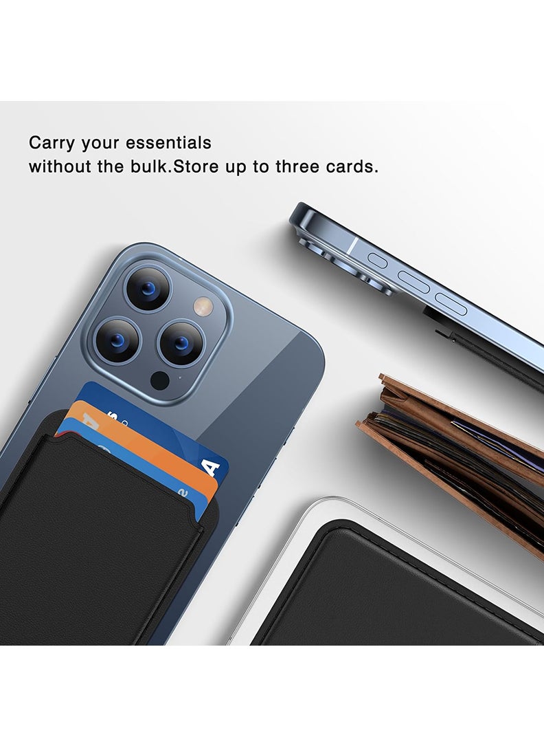 Theodor - Magnetic Wallet, Compatible with MagSafe Wallet, for iPhone Wallet, for iPhone 16/15/14/13/12 Series, Not for iPhone 13/12 mini, 3 Card Holder, Vegan Leather, Black - Compass - Image 1