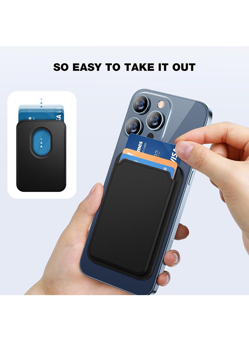 Theodor - Magnetic Wallet, Compatible with MagSafe Wallet, for iPhone Wallet, for iPhone 16/15/14/13/12 Series, Not for iPhone 13/12 mini, 3 Card Holder, Vegan Leather, Black - Compass - Image 1