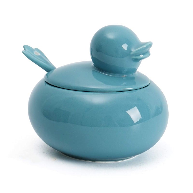 HSOFBLUES HSOFBLUES Ceramic Sugar Bowl with Spoon and Lid Cute Duck Farmhouse Style Seasoning Salt Storage Turquoise Blue 