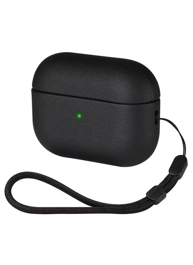 Rock Pow AirPods Pro 2 Leather Silicone Case Front LED Light Visible Compatible with AirPods Pro 2nd Generation Black  - Image 1