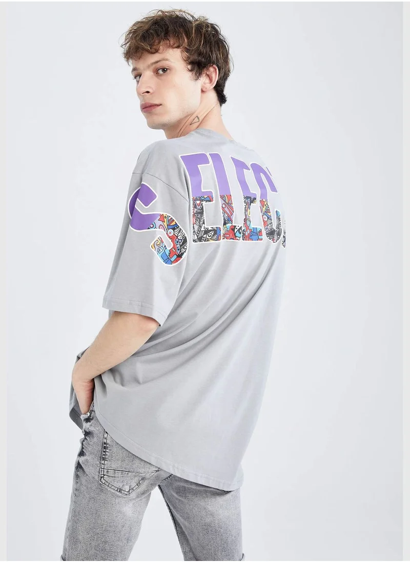 DeFacto Oversized Short Sleeve Back Slogan Print T-Shirt