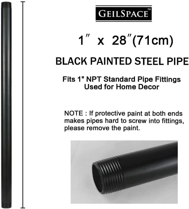 GeilSpace 1" × 28" Pre-Cut Black Metal Pipe, Industrial Steel Fits Standard One Inch Black Threaded Pipes and Fittings - Vintage DIY Industrial Shelving (1" × 28") - Image 1