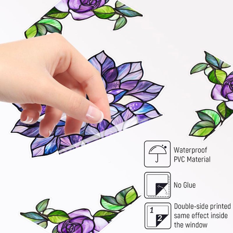 VIOKKO Pack of 5 Stained Double-Sided Glass Window Clings Non Adhesive Static Flower Hummingbird Window Decals Sliding Glass Door Stickers Film to Prevent Bird Strikes for Office Bathroom - Image 3