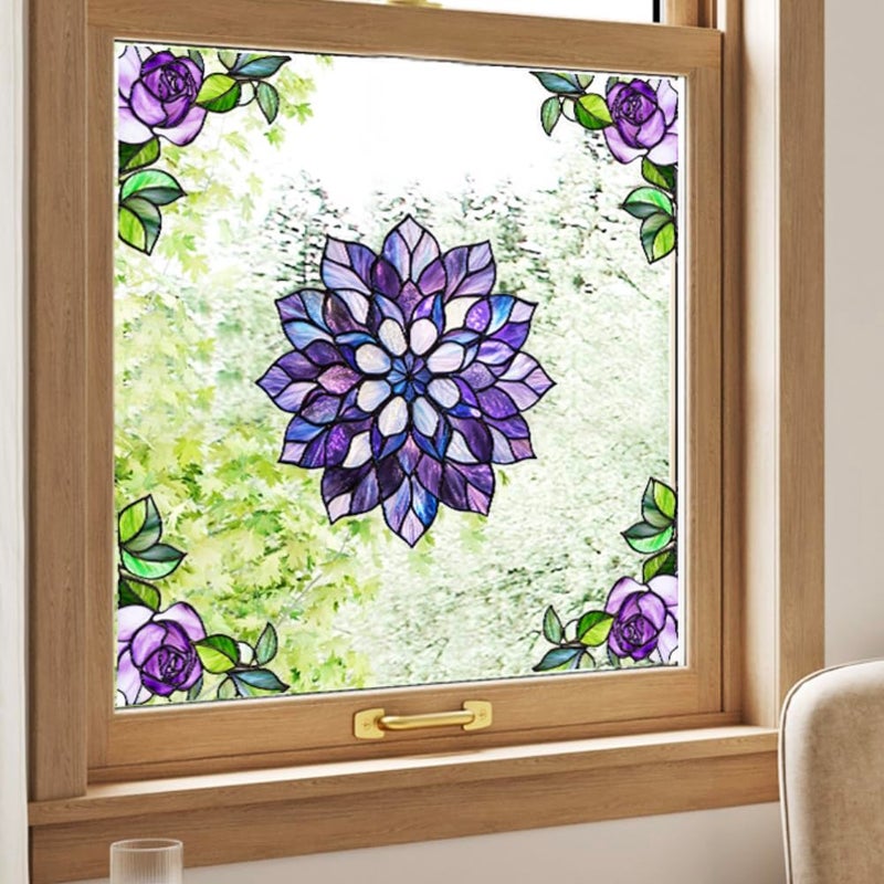 VIOKKO Pack of 5 Stained Double-Sided Glass Window Clings Non Adhesive Static Flower Hummingbird Window Decals Sliding Glass Door Stickers Film to Prevent Bird Strikes for Office Bathroom - Image 4