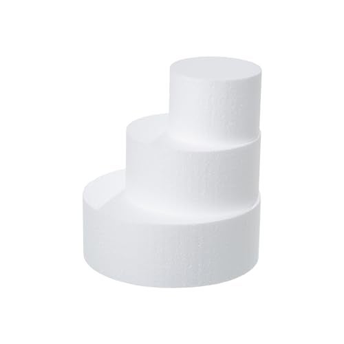 Crafare 3 Tiers Round Foam Cake Dummies Set 4" 6" 8" White Fake Practice Cake Dummy 9 Inch Tall for Christmas Wedding Supplies Baby Shower Birthday Cake Decorating Display - Image 2