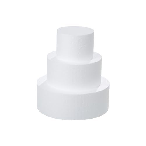 Crafare 3 Tiers Round Foam Cake Dummies Set 4" 6" 8" White Fake Practice Cake Dummy 9 Inch Tall for Christmas Wedding Supplies Baby Shower Birthday Cake Decorating Display - Image 1