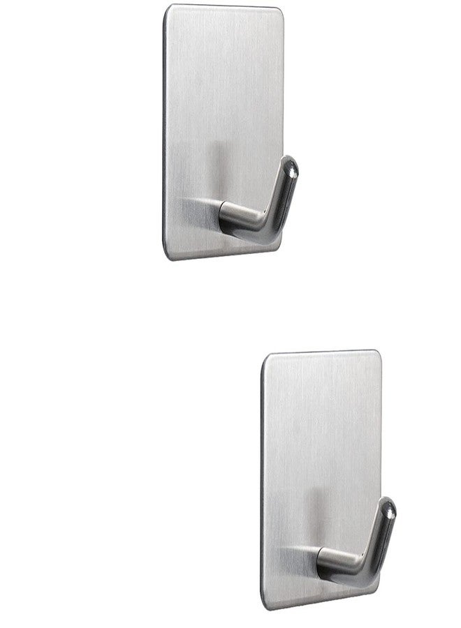 13 SOEME Stainless Steel Adhesive Towel Hooks - No Drill Required, Heavy Duty Waterproof Hooks for Hanging Towels, Keys, Clothes, and Bathroom, Kitchen, Shower Outdoor Organization (Silver, 2 Pcs) - Image 1