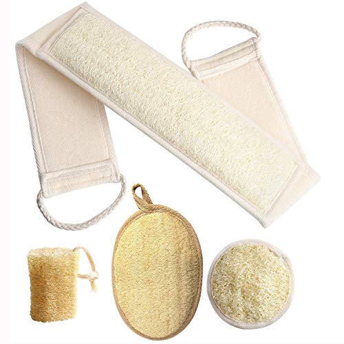 FEBSNOW Loofa Body Scrubber - 4 PCS Exfoliating Loofah Back Scrubber Natural Luffa Shower Bath Sponge Exfoliating Washcloth Face Scrubber Pad for Deep Clean & Invigorate Your Skin - Image 1