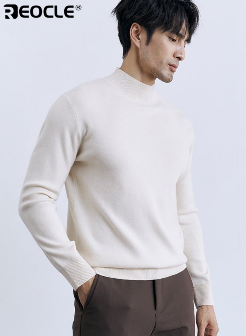 REOCLE Men's Semi-Turtleneck Sweater with Slim Fit and Stretch Design Long Sleeve Knit Top with Modal Wool Blend for Base Layer Wear - Image 2