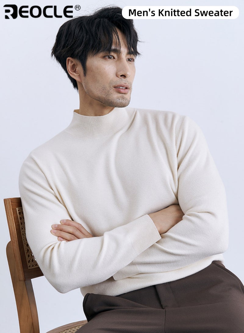 REOCLE Men's Semi-Turtleneck Sweater with Slim Fit and Stretch Design Long Sleeve Knit Top with Modal Wool Blend for Base Layer Wear - Image 1